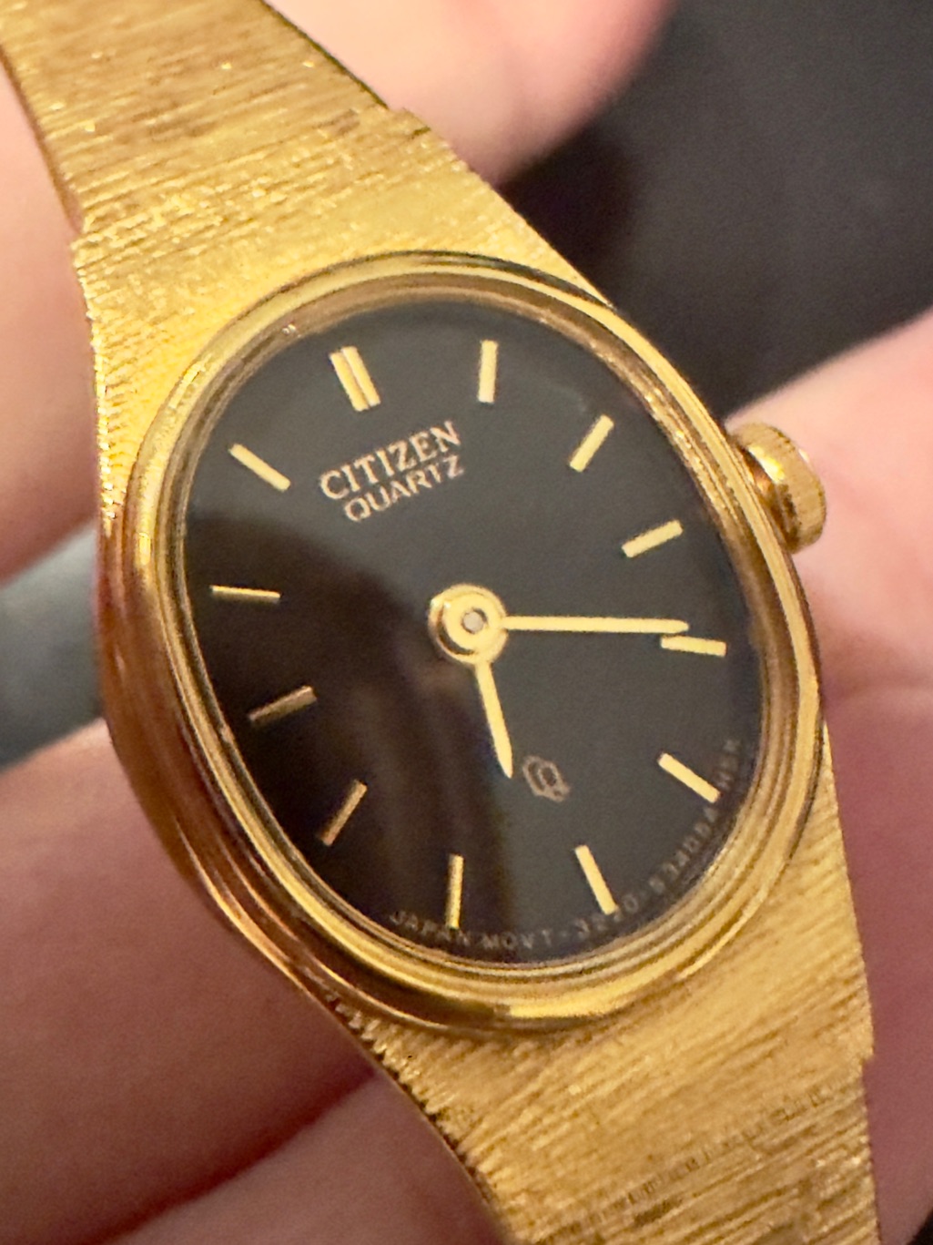 Vintage Citizen Gold-Tone Watch With Black Dial